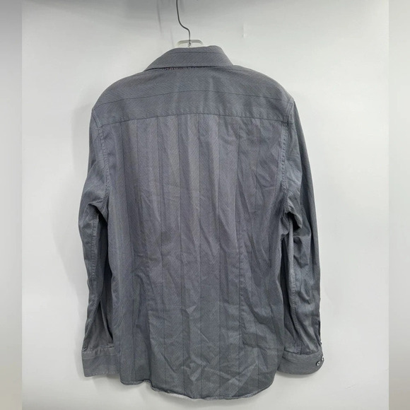 Robert Graham Shirt Mens M/L 16  Gray Stripes Stretch Designer Button Up - Picture 6 of 10